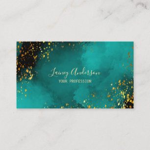 Turquoise green black and faux gold foil glitter business card