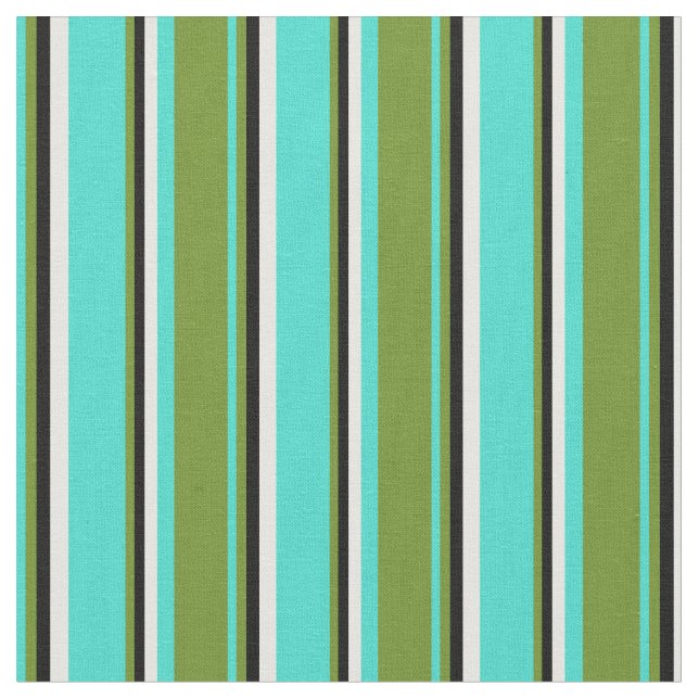 Turquoise, Green, Black & White Colored Pattern Fabric (Close Up)