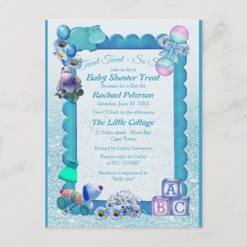 Turquoise Green Blue Baby Shower Postcard