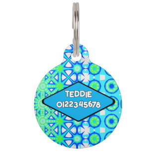 Turquoise Green Blue Geometric Pet ID Tag