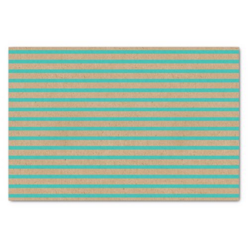 Turquoise Green Blue Lines Faux Rustic Brown Kraft Tissue Paper