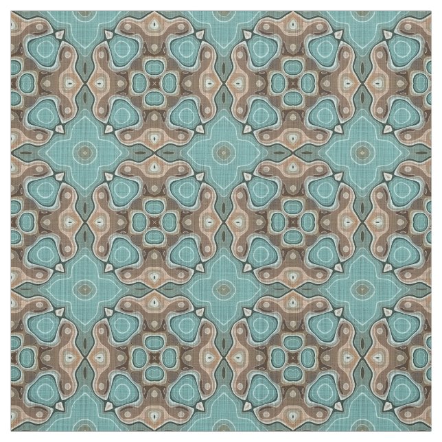 Turquoise Green Brown Bali Batik Style Pattern Fabric (Swatch)