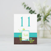 Turquoise Green Brown Birds Table Number Card (Standing Front)