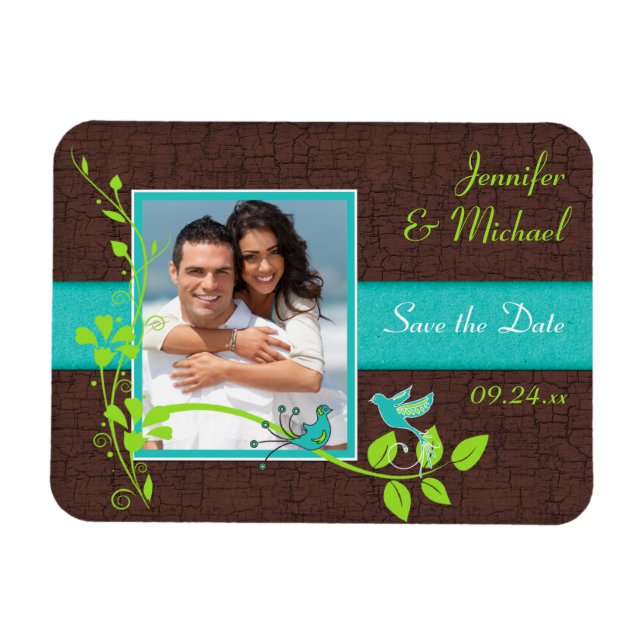 Turquoise Green Brown Crackle Save the Date Magnet (Horizontal)
