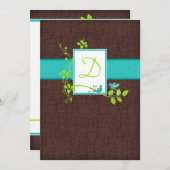 Turquoise Green Brown Crackle Wedding Invitation (Front/Back)