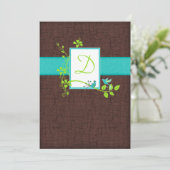 Turquoise Green Brown Crackle Wedding Invitation (Standing Front)