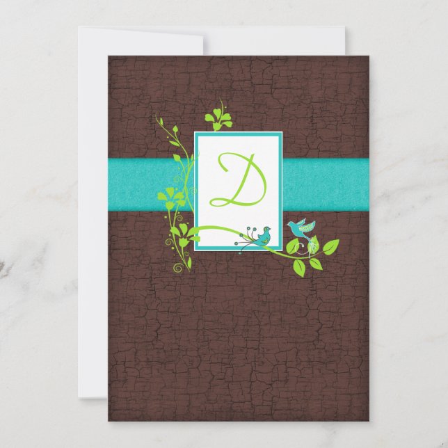 Turquoise Green Brown Crackle Wedding Invitation (Front)