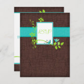 Turquoise Green Brown Floral Birds Reply Card (Front/Back)