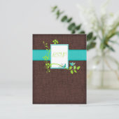 Turquoise Green Brown Floral Birds Reply Card (Standing Front)