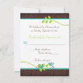 Turquoise Green Brown Floral Birds Reply Card (Back)
