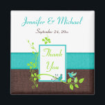 Turquoise Green Brown Floral Wedding Favor Magnet<br><div class="desc">This turquoise blue,  white,  brown FAUX crackle,  and lime green floral thank you wedding favor magnet has a pair of blue love birds on it that matches the wedding invitation shown below. If there are any other matching items you require,  please email your request to niteowlstudio@gmail.com.</div>