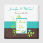 Turquoise Green Brown Floral Wedding Favor Magnet<br><div class="desc">This turquoise blue,  white,  brown FAUX crackle,  and lime green floral thank you wedding favor magnet has a pair of blue love birds on it that matches the wedding invitation shown below. If there are any other matching items you require,  please email your request to niteowlstudio@gmail.com.</div>