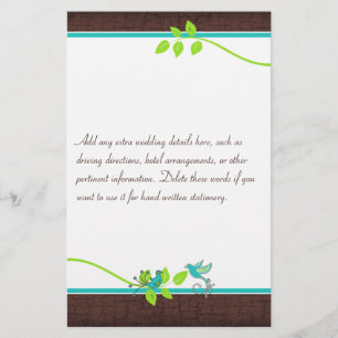 Turquoise Green Brown Love Birds Stationery
