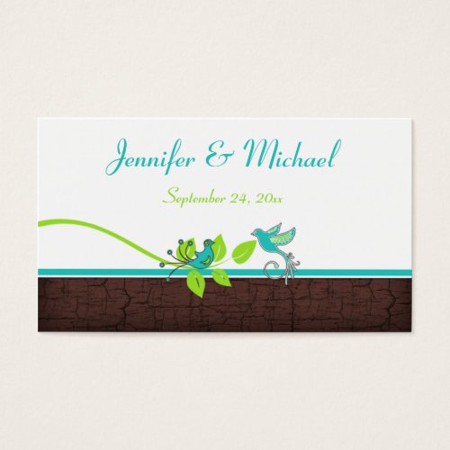 Turquoise Green Brown White Floral Birds Favor Tag Business Cards