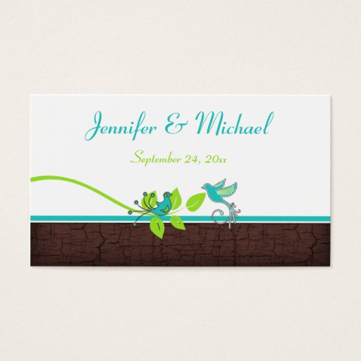 Customizable Turquoise Green Brown White Floral Birds Favor Tag Business Cards
