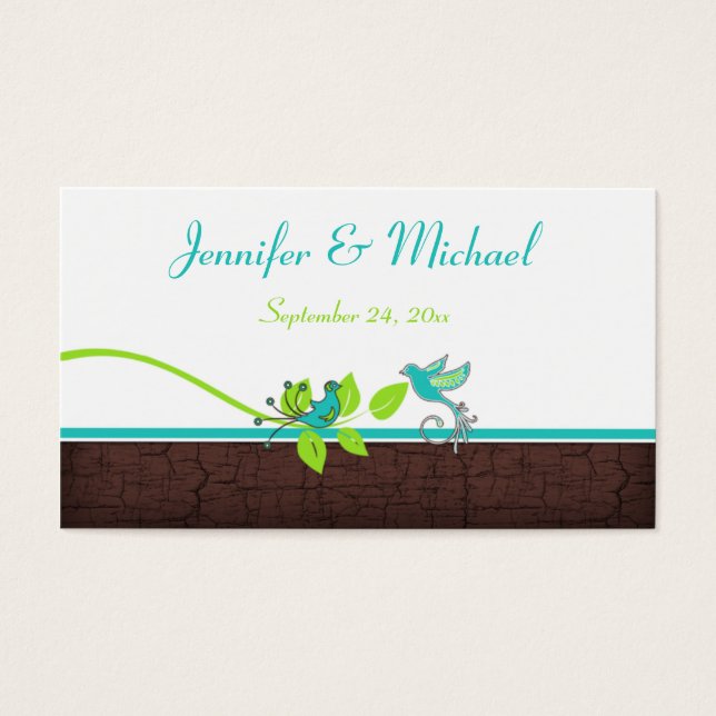 Turquoise Green Brown White Floral Birds Favor Tag (Front)