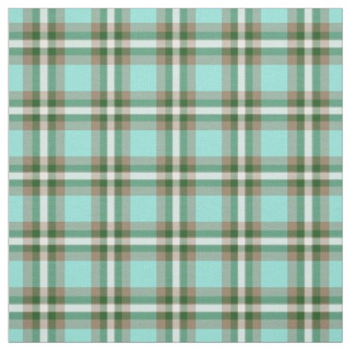 Turquoise Green Brown White Tartan Squares Pattern Fabric
