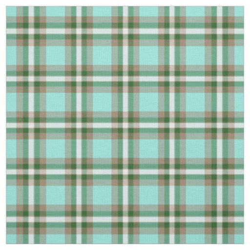 Turquoise Green Brown White Tartan Squares Pattern Fabric