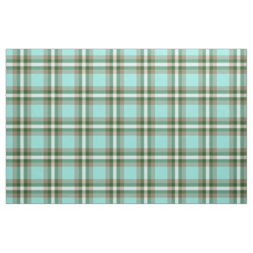 Turquoise Green Brown White Tartan Squares Pattern Fabric