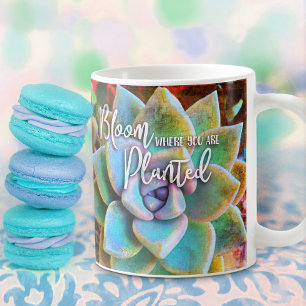 Turquoise Green Cactus Bloom Where You Are Planted Coffee Mug