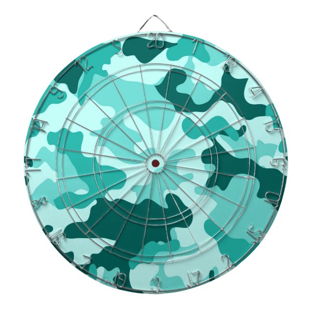 Turquoise Green Camo Dartboard With Darts (Front)