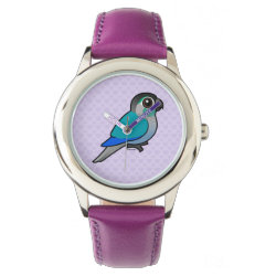Turquoise Green-cheeked Conure Kid's Stainless Steel Purple Leather Strap Watch
