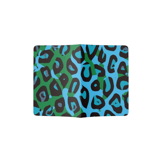 Turquoise Green Cheetah Abstract Passport Holder (Opened)