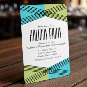 Turquoise Green Colorful Deco Holiday Party Invite