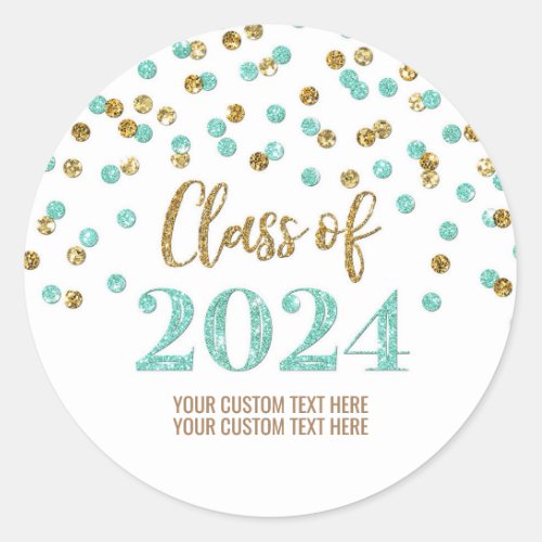 Turquoise Green Confetti Graduation 2024 Classic Round Sticker
