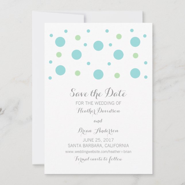 Turquoise Green Confetti Save the Date Invite (Front)