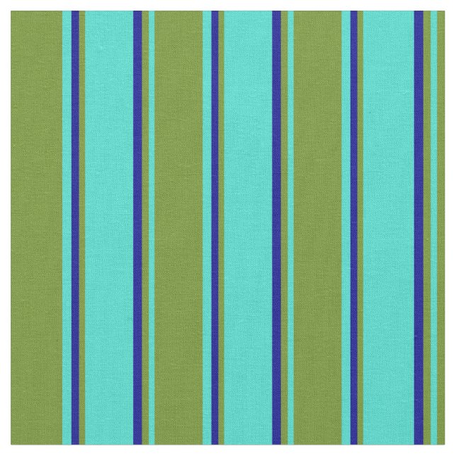 Turquoise, Green & Dark Blue Colored Lines Fabric (Close Up)
