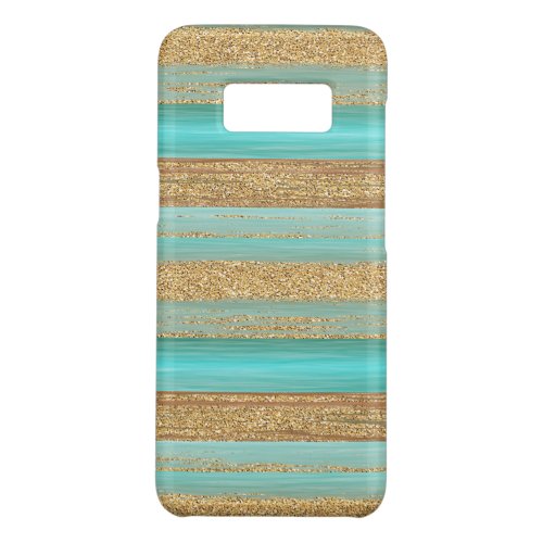 Turquoise Green Faux Gold Glitter Stripes Pattern Case_Mate Samsung Galaxy S8 Case
