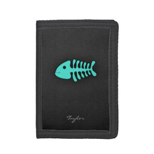 Turquoise Green Fish Bones Tri-fold Wallet