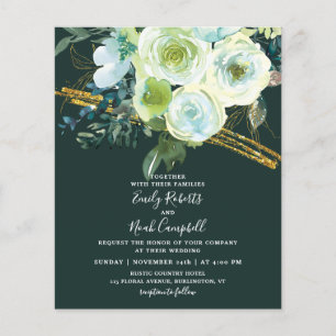 Turquoise Green Floral Gold Wedding Flyer