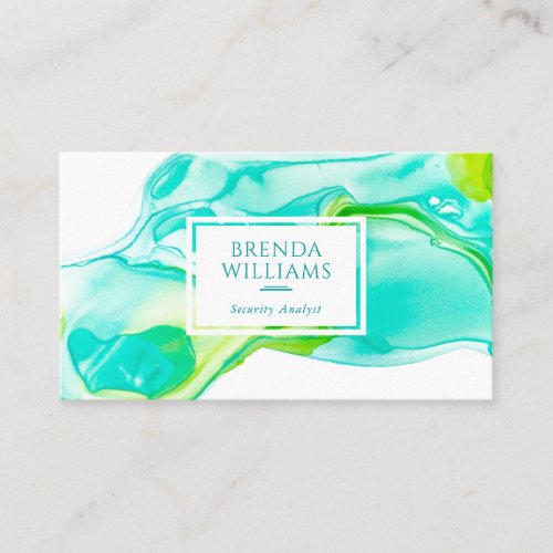 Turquoise  green flowing ink marbling background business card