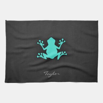 Turquoise Green Frog Towel by ColorStock at Zazzle