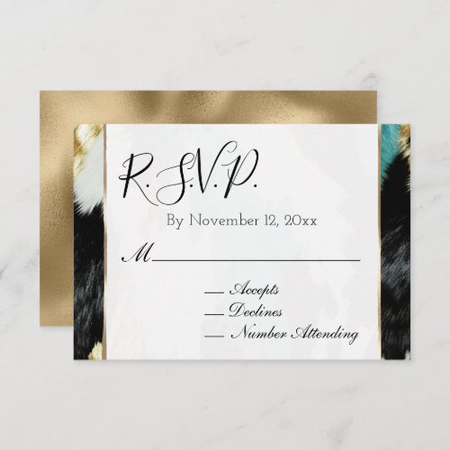 Turquoise Green Gold Black Cowhide RSVP Enclosure Card