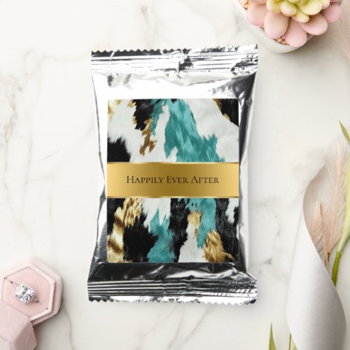 Turquoise Green Gold Black Cowhide Wedding Coffee Drink Mix