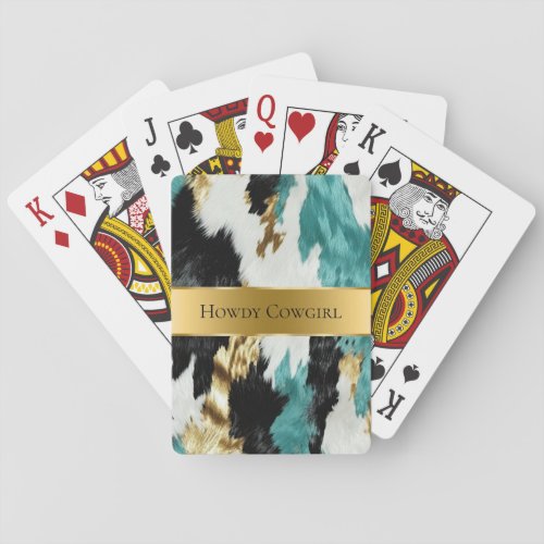 Turquoise Green Gold Black Cowhide Wedding Poker Cards