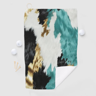 Turquoise Green Gold Black White Cowhide Golf Towel