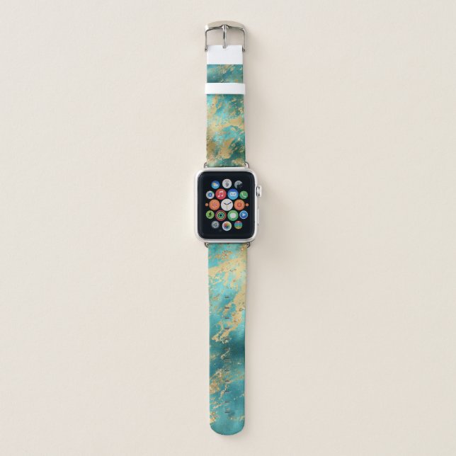  Turquoise Green Gold Marble Abstract Modern Apple Watch Band (Front)