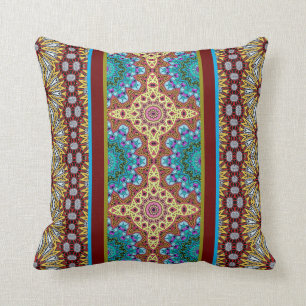 Turquoise Green Gold Rust Boho Throw Pillow