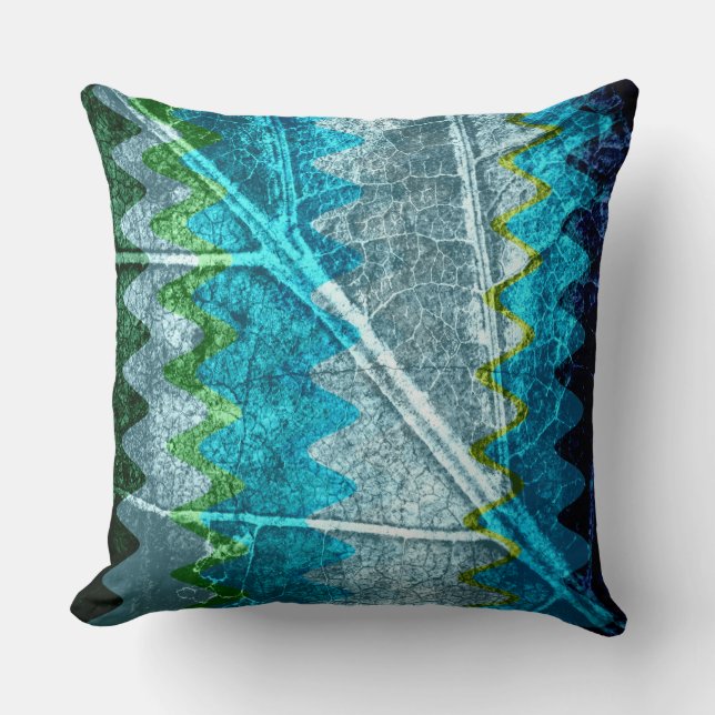 Turquoise Green Gray Abstract Throw Pillow (Front)