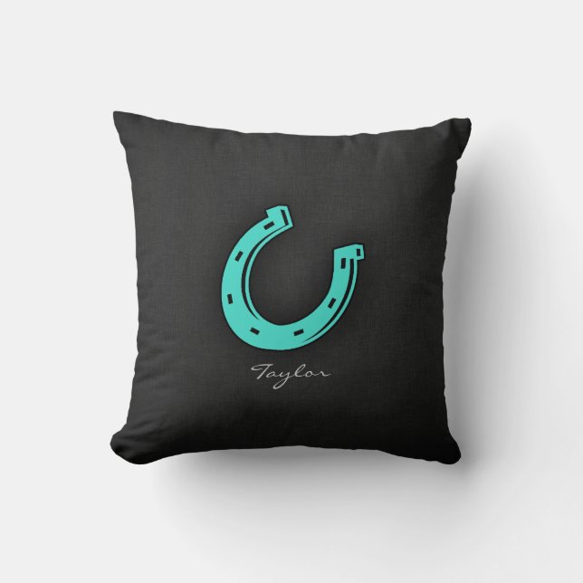 Turquoise Green Horseshoe Throw Pillow (Front)