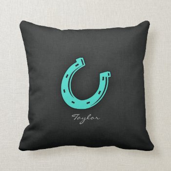 Turquoise Green Horseshoe Throw Pillow by ColorStock at Zazzle