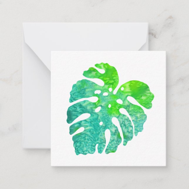 Turquoise Green Monstera Leaf Note Card (Front)