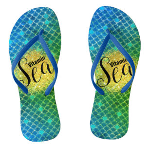 Turquoise green ombre Mermaid scales Personalized Flip Flops