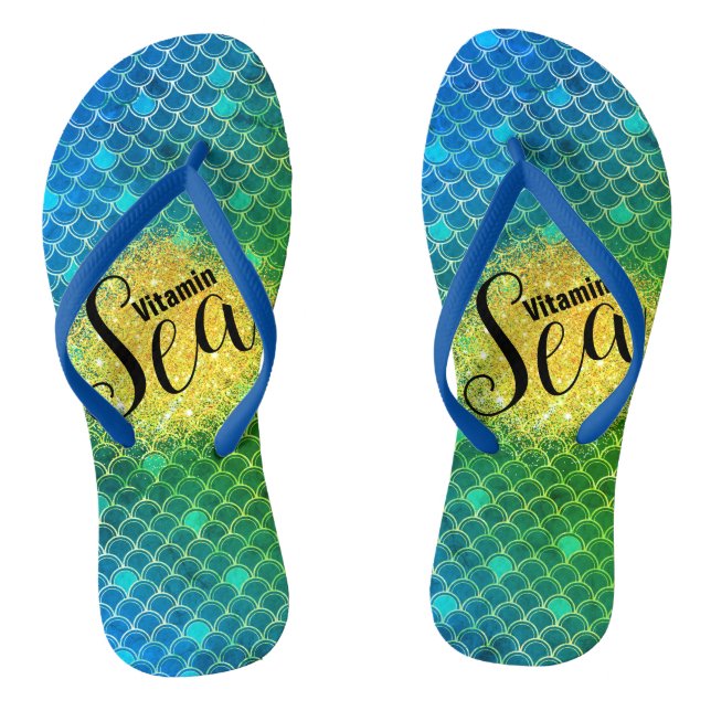 Turquoise green ombre Mermaid scales Personalized Flip Flops (Footbed)