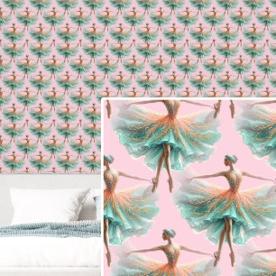 Turquoise Green & Orange Ballerinas on Pink Wallpaper