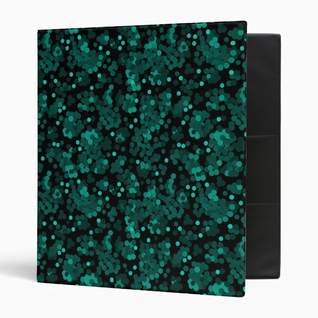 Turquoise green polka dot pattern on black 3 ring binder (Front/Inside)